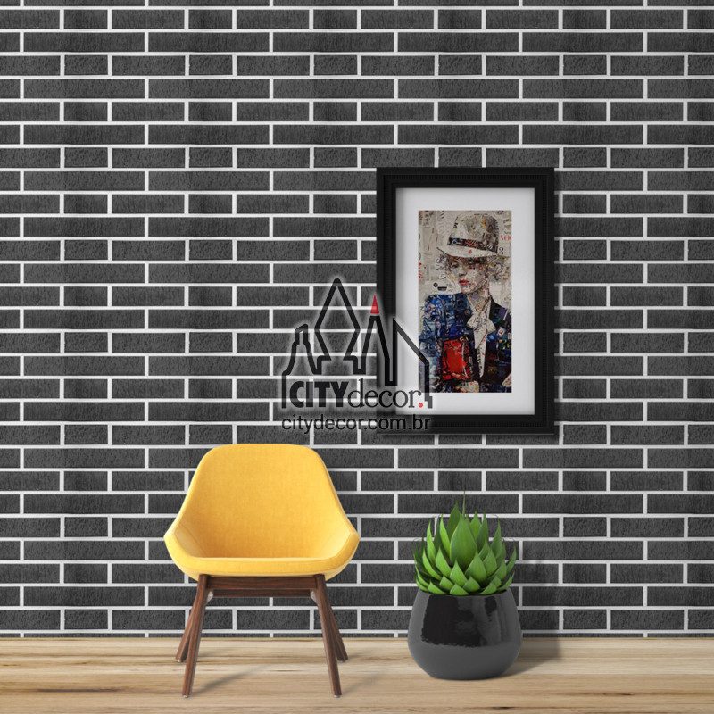 Adesivo papel de parede tijolinho cinza chumbo Papel de parede tijolinho cinza escuro grafiato