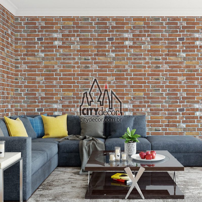 Adesivo papel de parede tijolinho de demolição Papel de parede tijolinho de demolição a vista