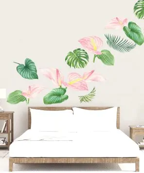 Adesivo de parede flores e folhas antúrio