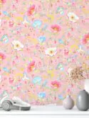 papel de parede floral alegre fundo rosa