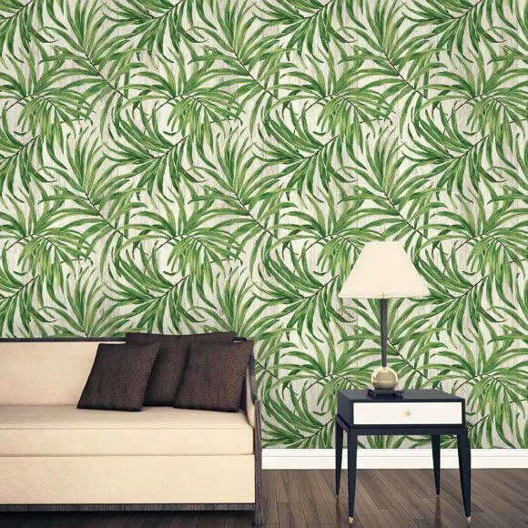 Papel de parede floral tropicália - natural Papel de parede floral tropicália - natural