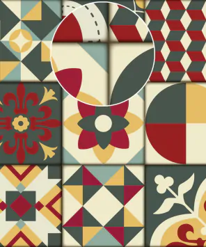 Papel de parede azulejo geométrico vermelho e amarelo