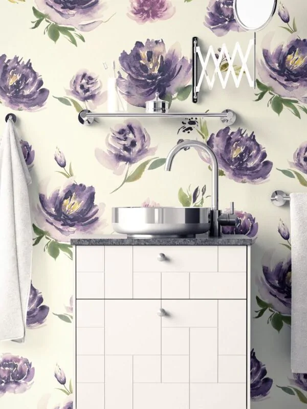 Papel de parede floral lilás