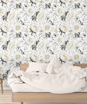 papel de parede rosas brancas