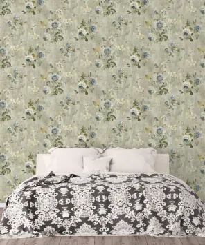 papel de parede rosas vintage - cinza